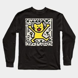 Funny Keith Haring, Happy Cat Long Sleeve T-Shirt